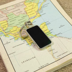 Premium Rectangular Black & Silver Metal Keychain (1 Pc)