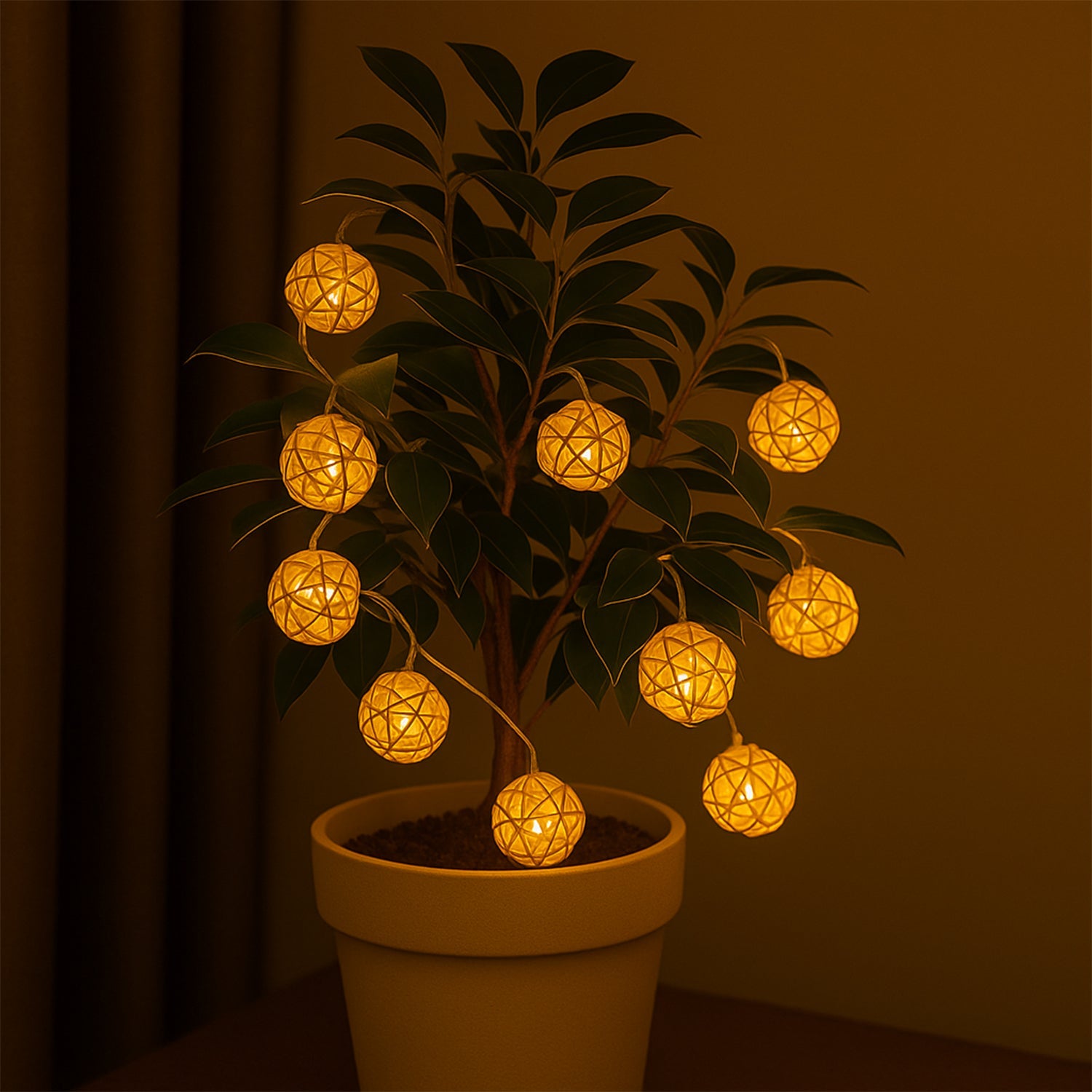 Rustic Rattan Ball LED String Lights