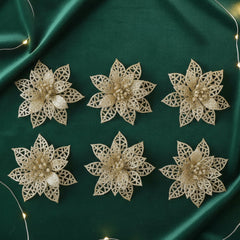 Glitter Flower Hair Clip Set (6 Pc Mix Color Set)