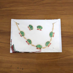 Traditional Green & Lotus Motif Jewellery Set