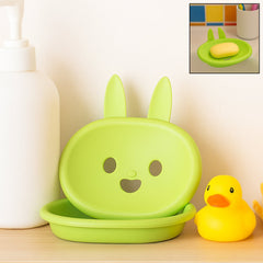 Soap Box Cute Rabbit Shape Double Bowl Plastic Rack Storage