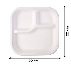 Vegnar Compostable Bagasse 3-Compartment Square Meal Plate