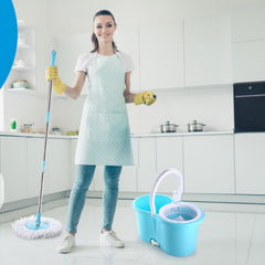 8702 Plastic Spinner Bucket Mop 360 Degree Self Spin Wringing with 2 Absorbers for Home and Office Floor Cleaning Mops Set
