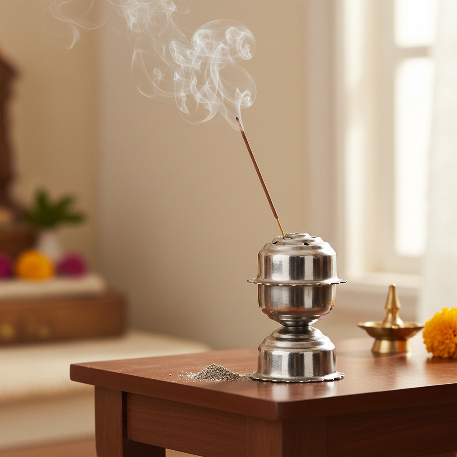 Compact puja incense holder