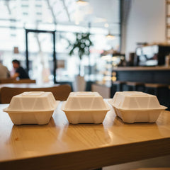 Vegnar Premium Bagasse Clamshell Food Box (10 Pc, 9x6 Inch)
