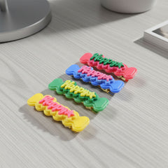 Cute “Happy” Bone-Shaped Snap Hair Clips Set (4 Pc)