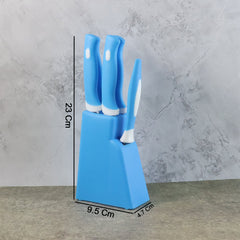 Stainless Steel Knife & Peeler Set with Stand - 6 Pcs