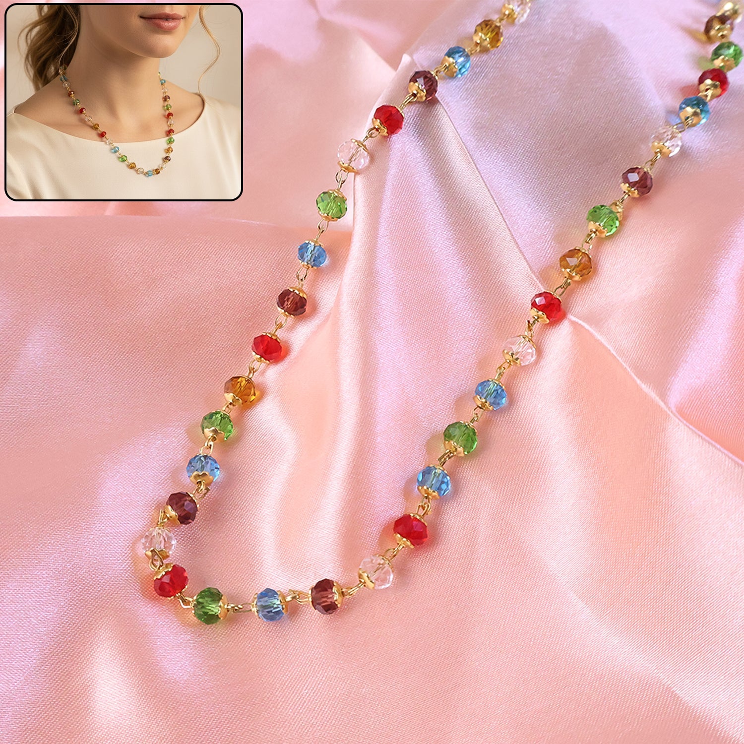 Multicolor crystal necklace