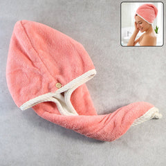 Soft Microfiber Hair Drying Towel Cap with Button Loop (1 Pc)