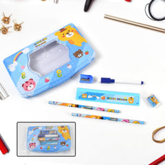 Cartoon Metal Compass Box for Kids with Stationery (6 Pc Set)