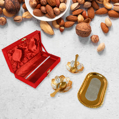 5-in-1 Gold & Silver Plated Bowl Spoon Tray Set with Velvet Gift Box