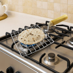 Kitchen Square Stainless Steel Roaster Jali, Barbecue Grill with Wooden Handle