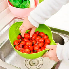 Thick drain basket rice bowl with handle, kitchen essential.