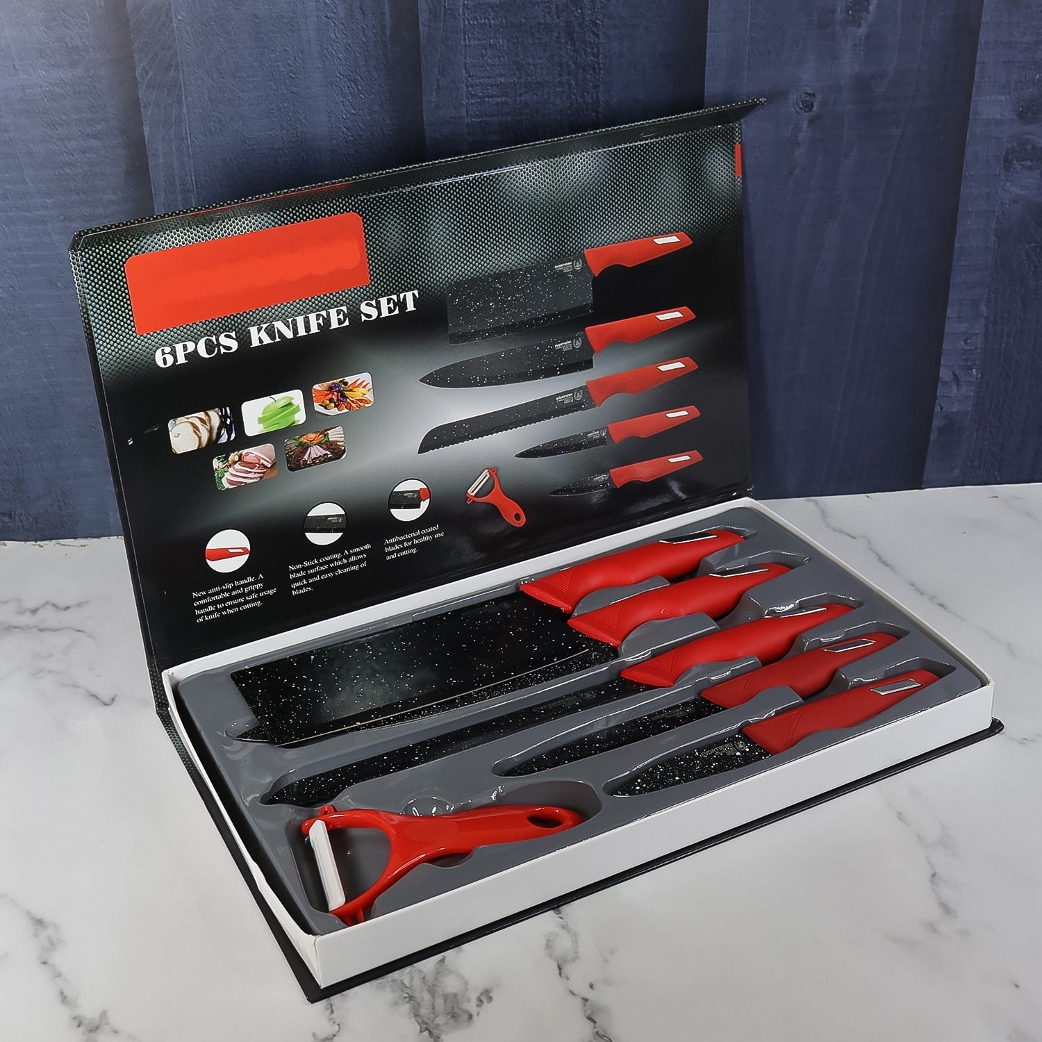 Red Handle Marble Knife Set